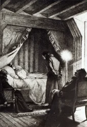 Emma Bovarys död ur «Madame Bovary» av Gustave Flaubert, graverad av Carlo Chessa (1855-1925), 1906